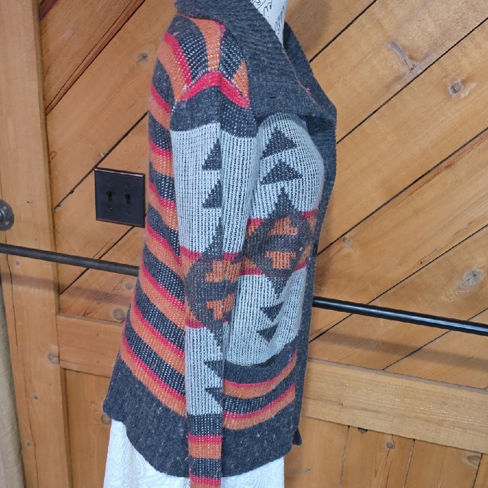 Nixon Womens Southwestern Geometric Knit Cardigan Sweater Grey Orange Small - Picture 5 of 6